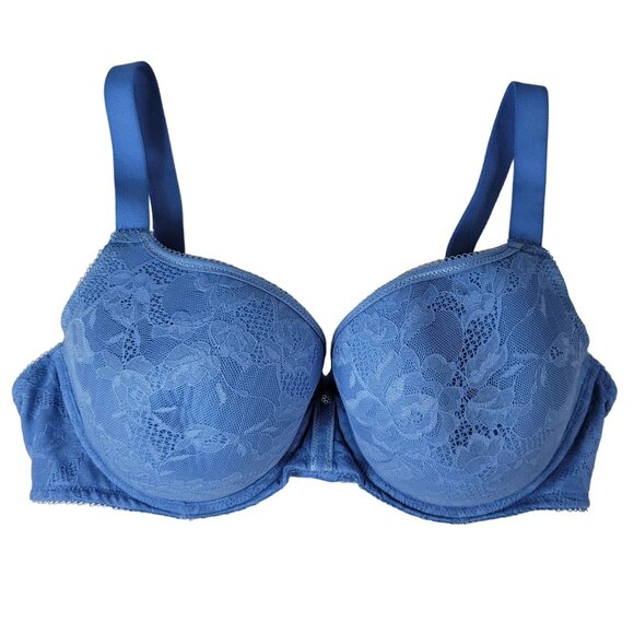Wacoal Underwire Lace Finesse T Shirt Bra Blue 38DD Light Padding Adj #853201 - Picture 1 of 10